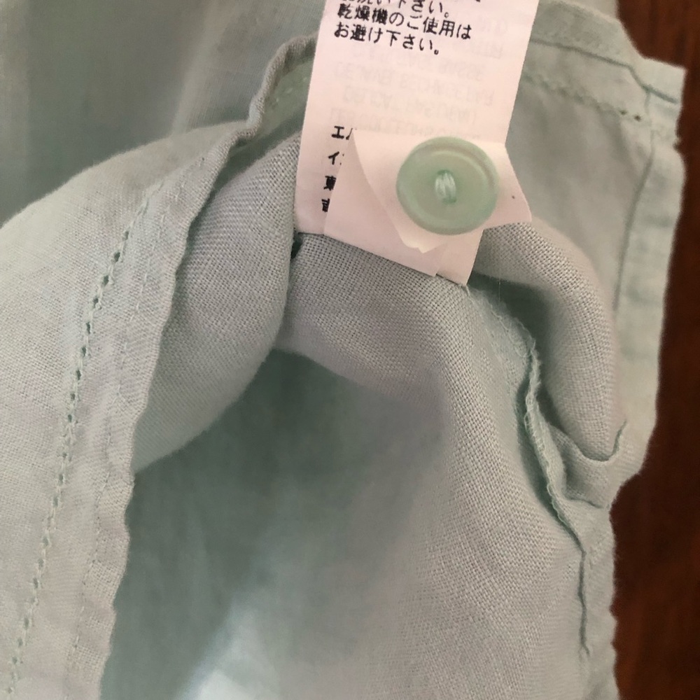 L.L. Bean Linen Aqua Blue tunic top pintuck L button up seafoam blue green - Picture 5 of 7